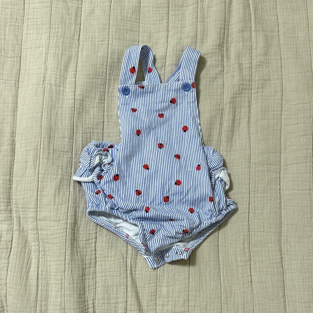 Carter's Blue and White Striped Bodysuit with Red ladybugs